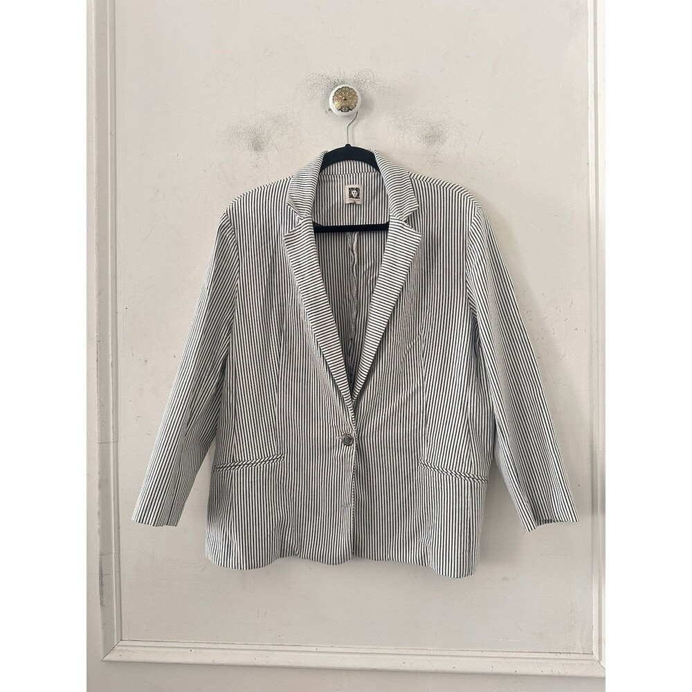 Anne Klein Grey White Striped Blazer Casual Everyday Lightweight L/XL Button